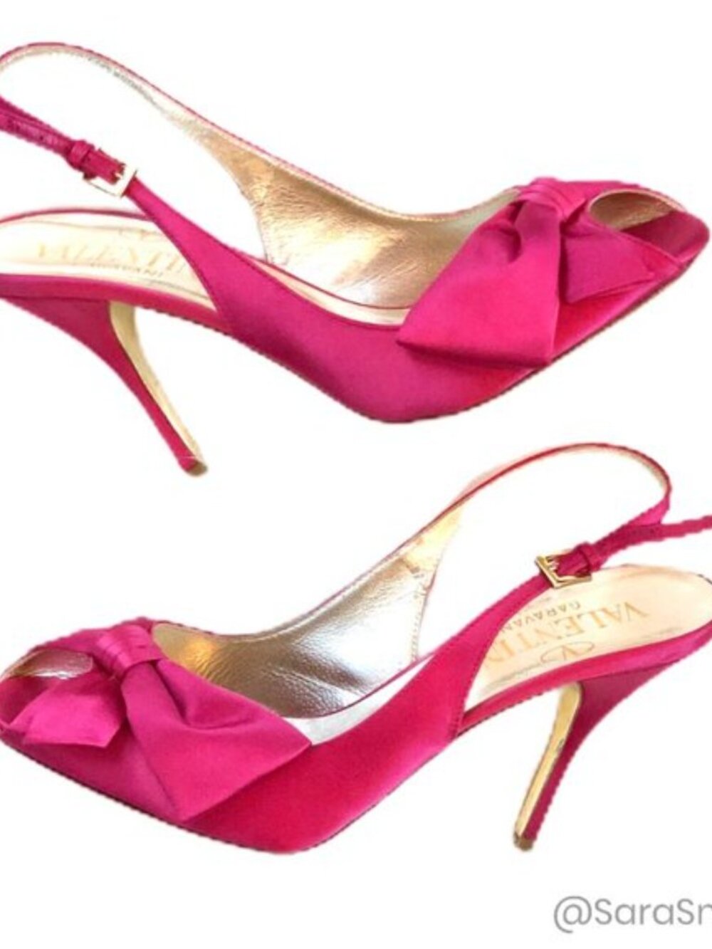 VALENTINO GARAVANI Bright Pink Satin Bow Open Toe Stiletto heels shoes Size 37